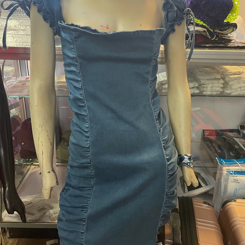 Ruched Denim Mini Dress